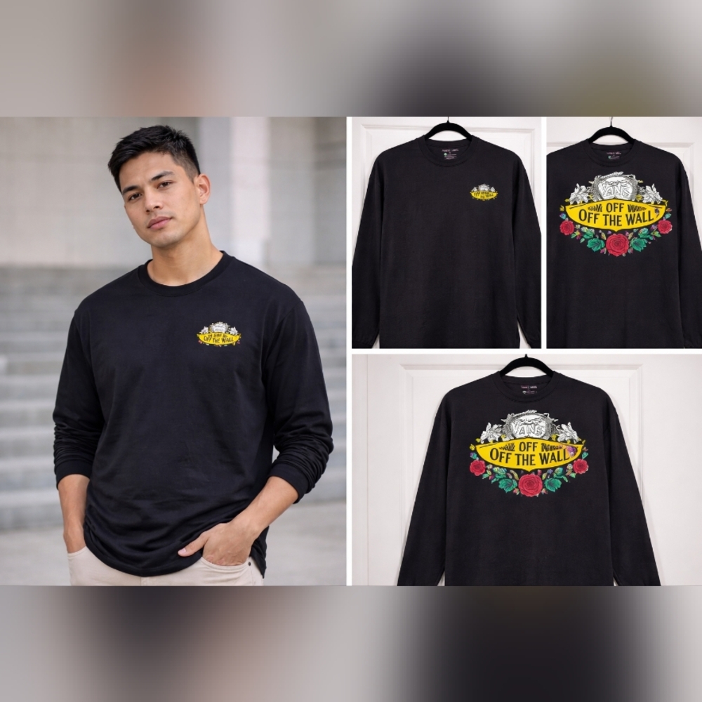 Vans Off The Wall Long Sleeve Shirt – Black Graphic Back Logo – Streetwear!